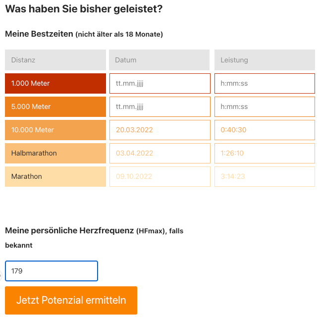 Laufzeiten, Puls und Pace Rechner