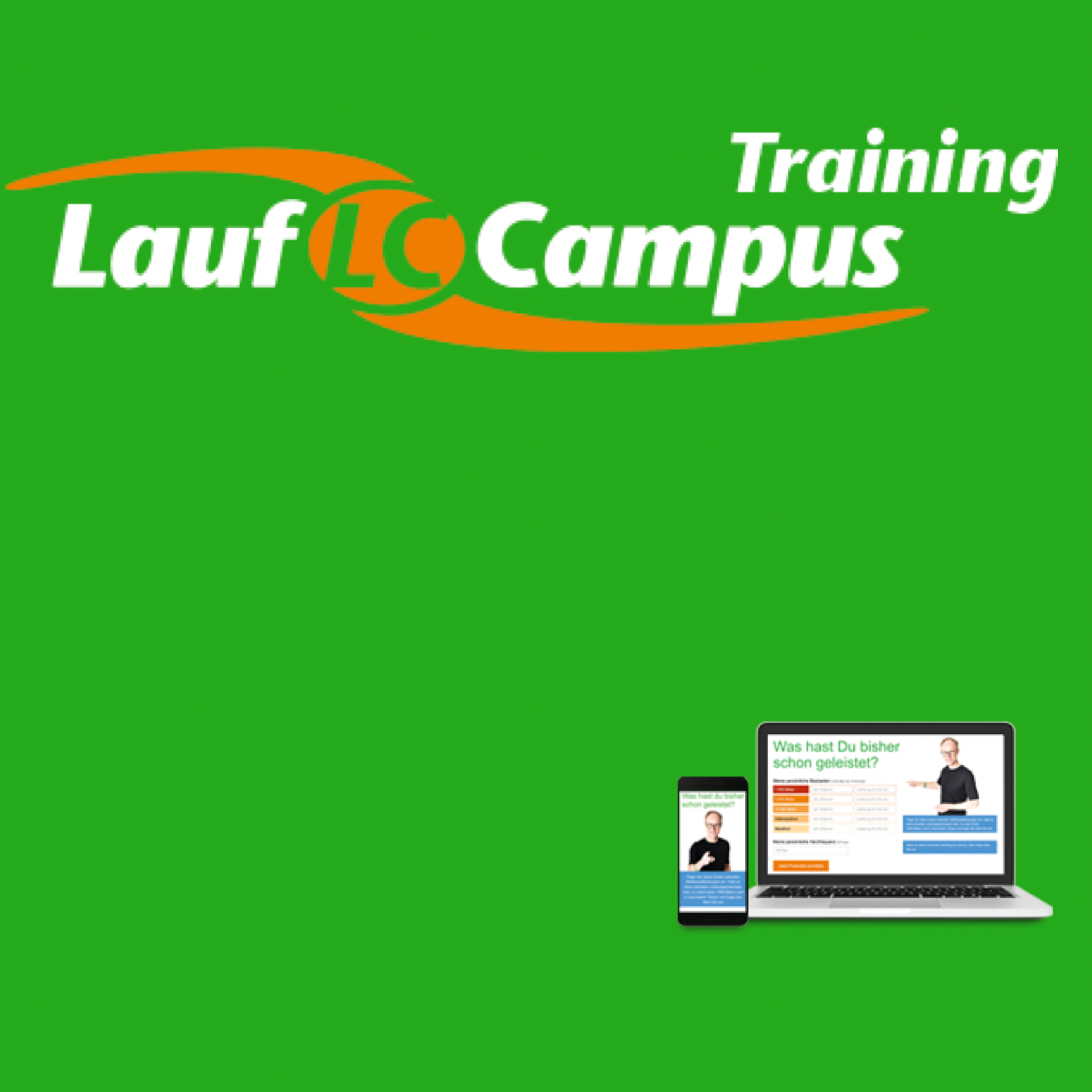 Hier ist das Logo der Laufcampus Web App zu sehen.Mithilfe dieser App kannst du nach der Laufcampus Methode trainieren.