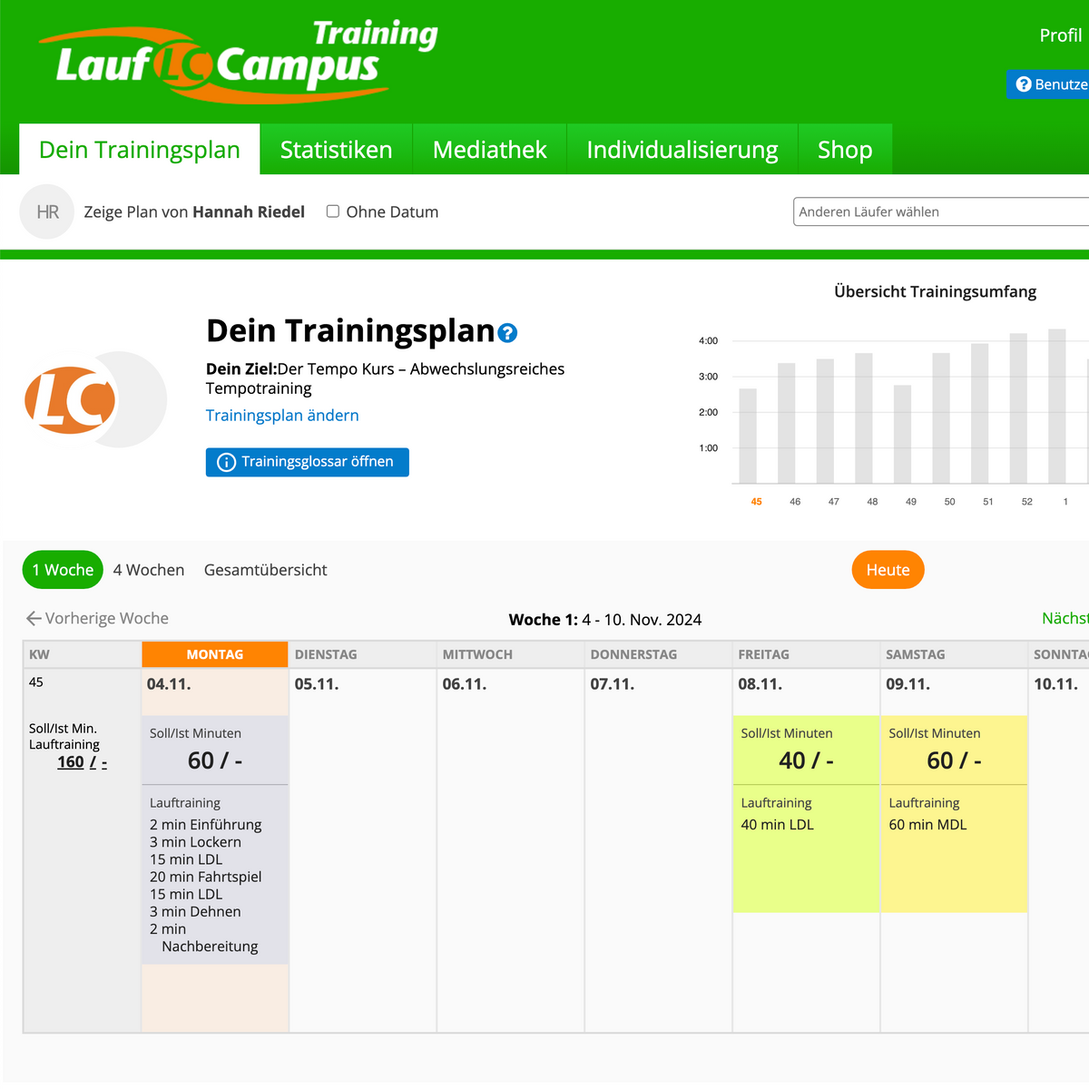 Laufcampus Training | Nutzung der Web App für Trainer